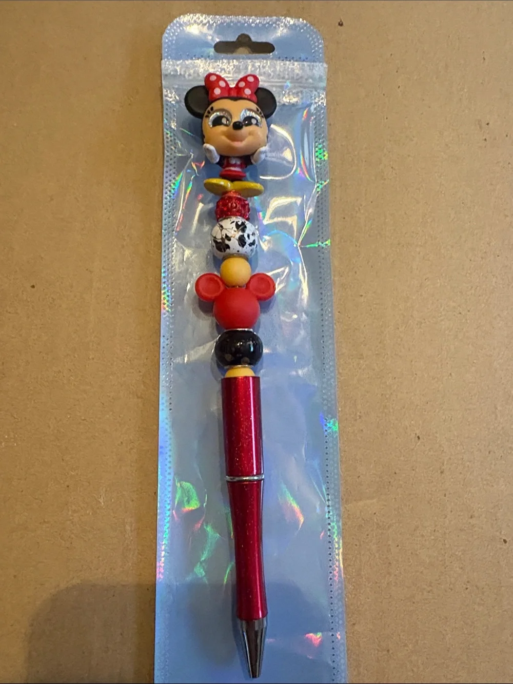 Red Minnie-Style Beaded Pen for Kids